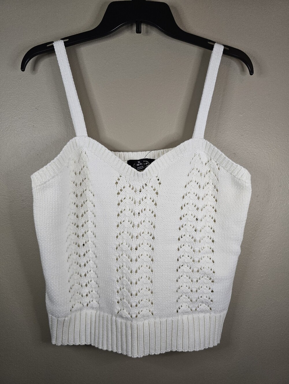 Scoop Women’s Crochet Sweater Tank Top with Sweetheart Neck Size XL Winter White